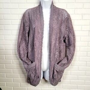 Sacred‎ Threads sz XL Cardigan Gray Cotton Lace Open Front Cottagecore Lagenlook